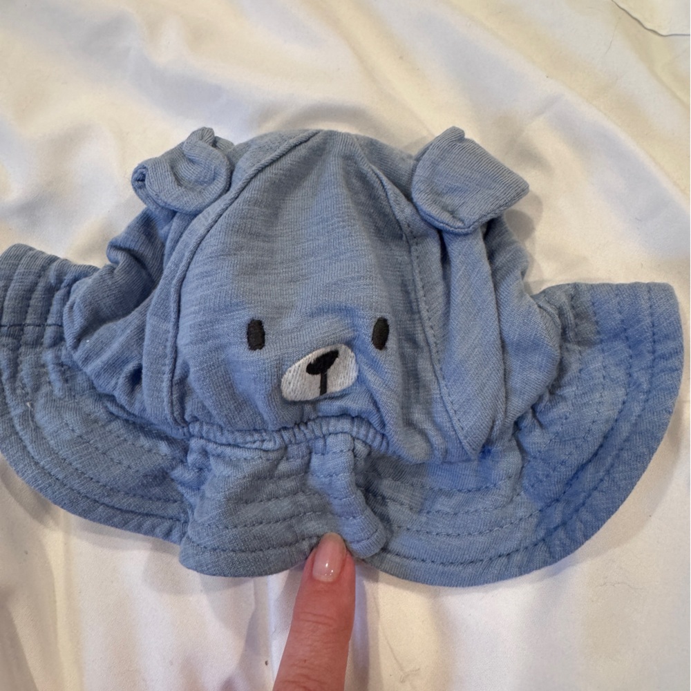 Organic Rabbit + Bear Blue Bear Bucket Hat for Baby 0-3 Months Organic Cotton